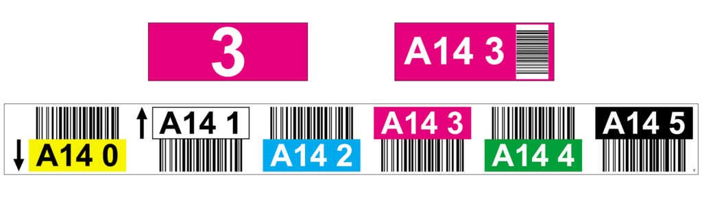 ONE2ID multilevel color-coded warehouse rack labels