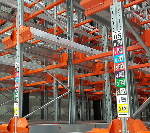 ONE2ID warehouse rack labels pallet shuttle fifo